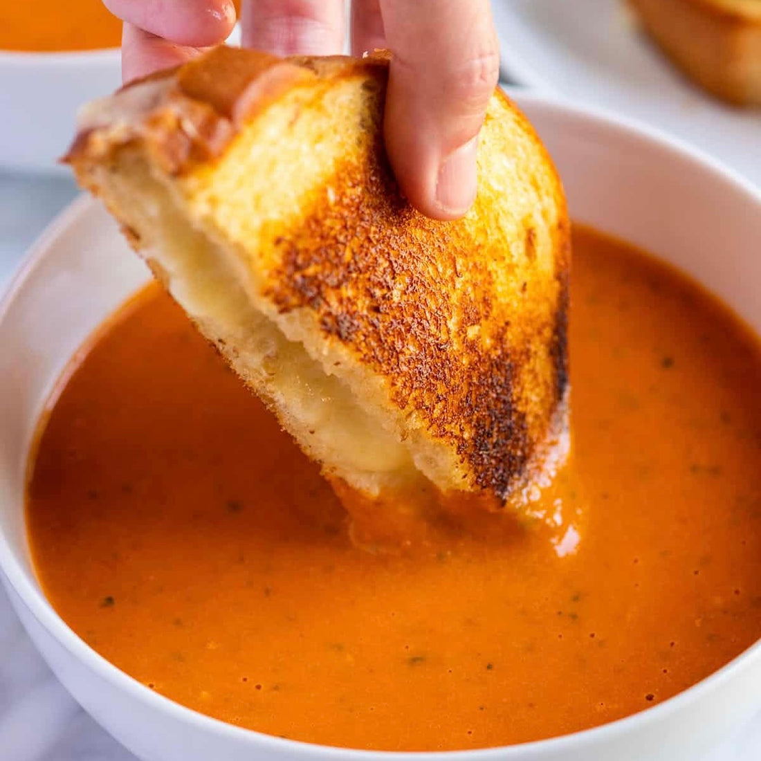 Tomato Basil Soup with Grilled Cheese