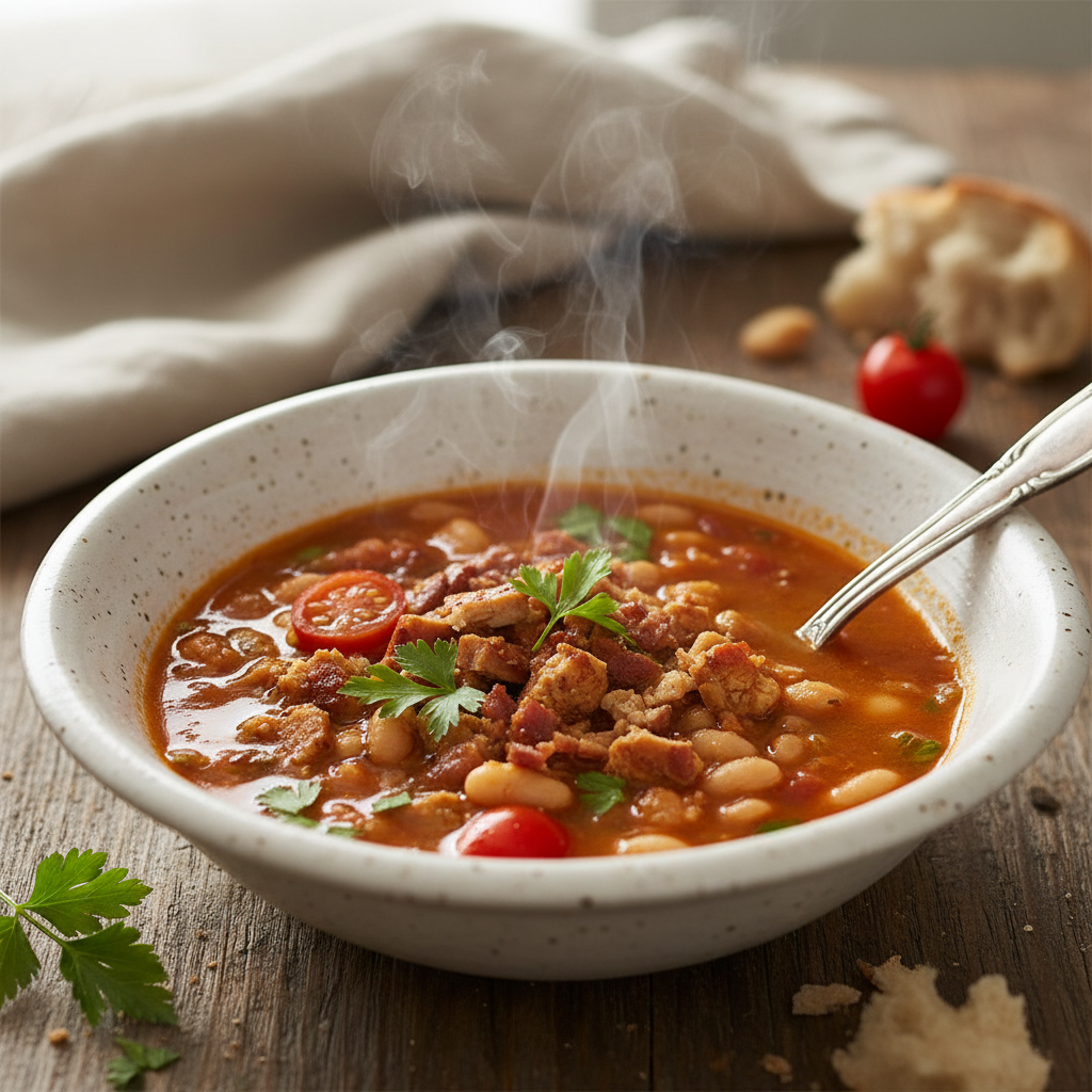 Rustic White Bean and Tofu Bacon Soup