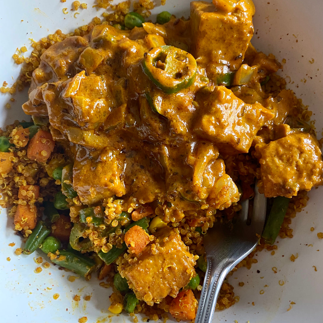 Curried  Quinoa and Creamy Masala Tofu Bowl