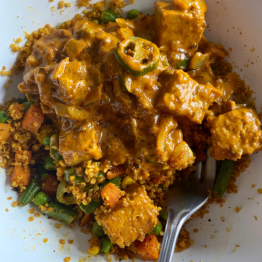 Curried  Quinoa and Creamy Masala Tofu Bowl